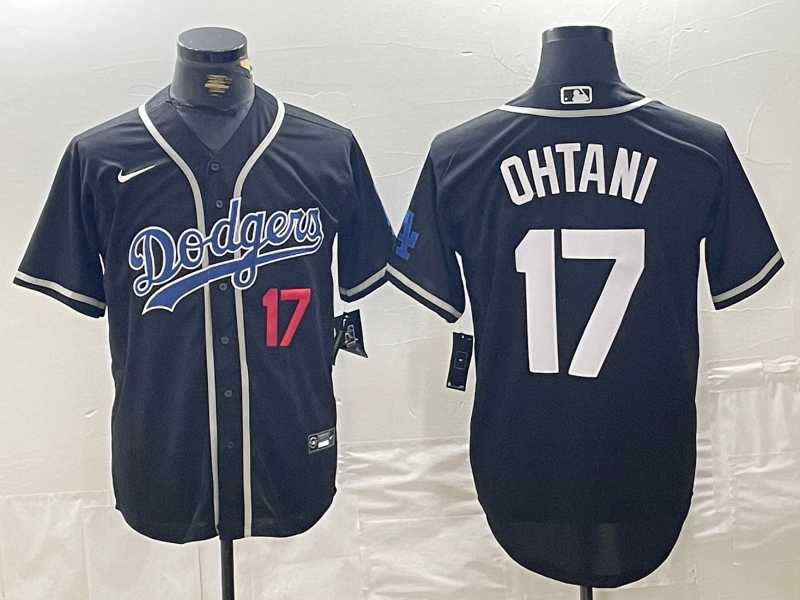 Men%27s Brooklyn Dodgers #17 Shohei Ohtani Black Cool Base With Patch Stitched Baseball Jerseys
